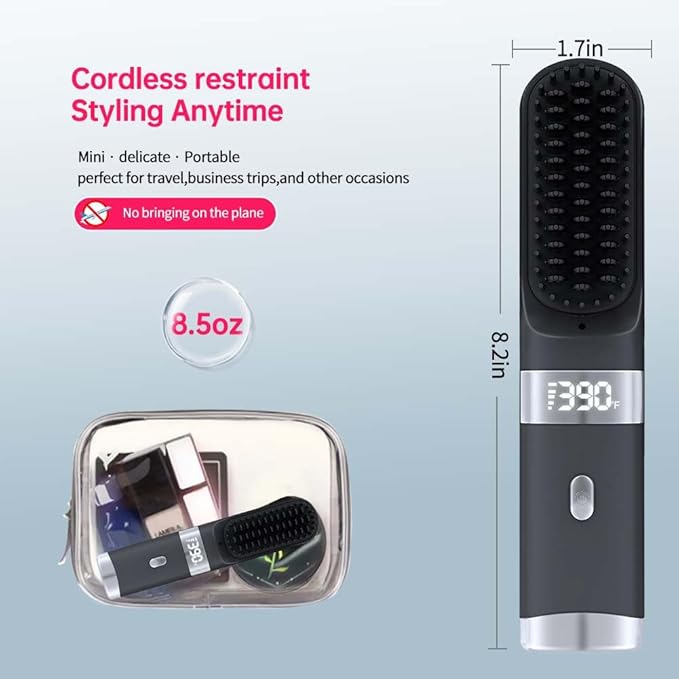 Cordless Hair Straightener Brush – Portable On-the-Go