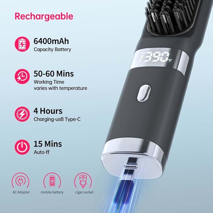 Cordless Hair Straightener Brush – Portable On-the-Go