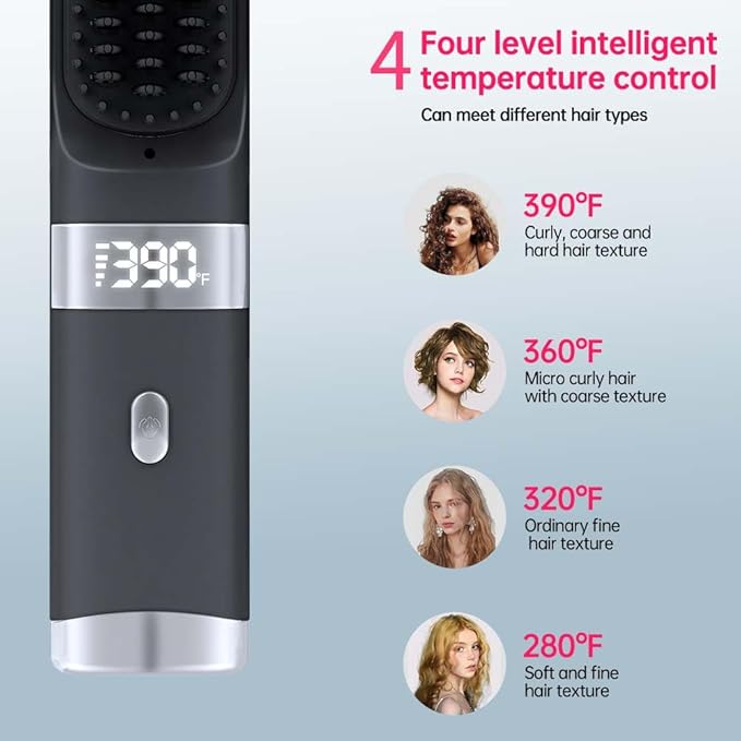 Cordless Hair Straightener Brush – Portable On-the-Go