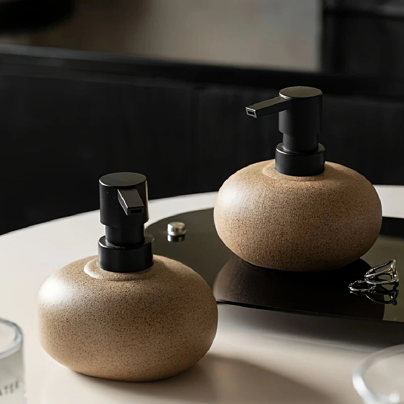 2pcs Luxury Beige Ceramic Soap Dispenser