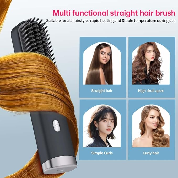 Cordless Hair Straightener Brush – Portable On-the-Go