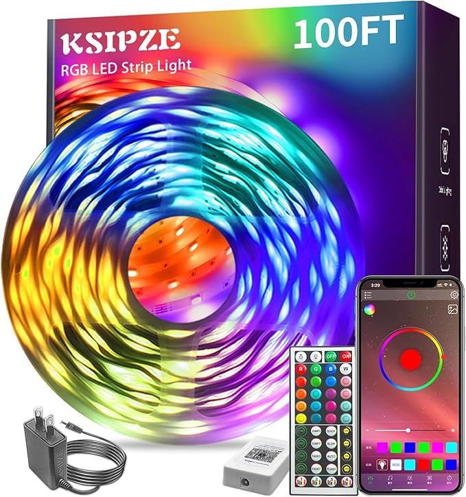 100ft LED Strip Lights – RGB Music Sync