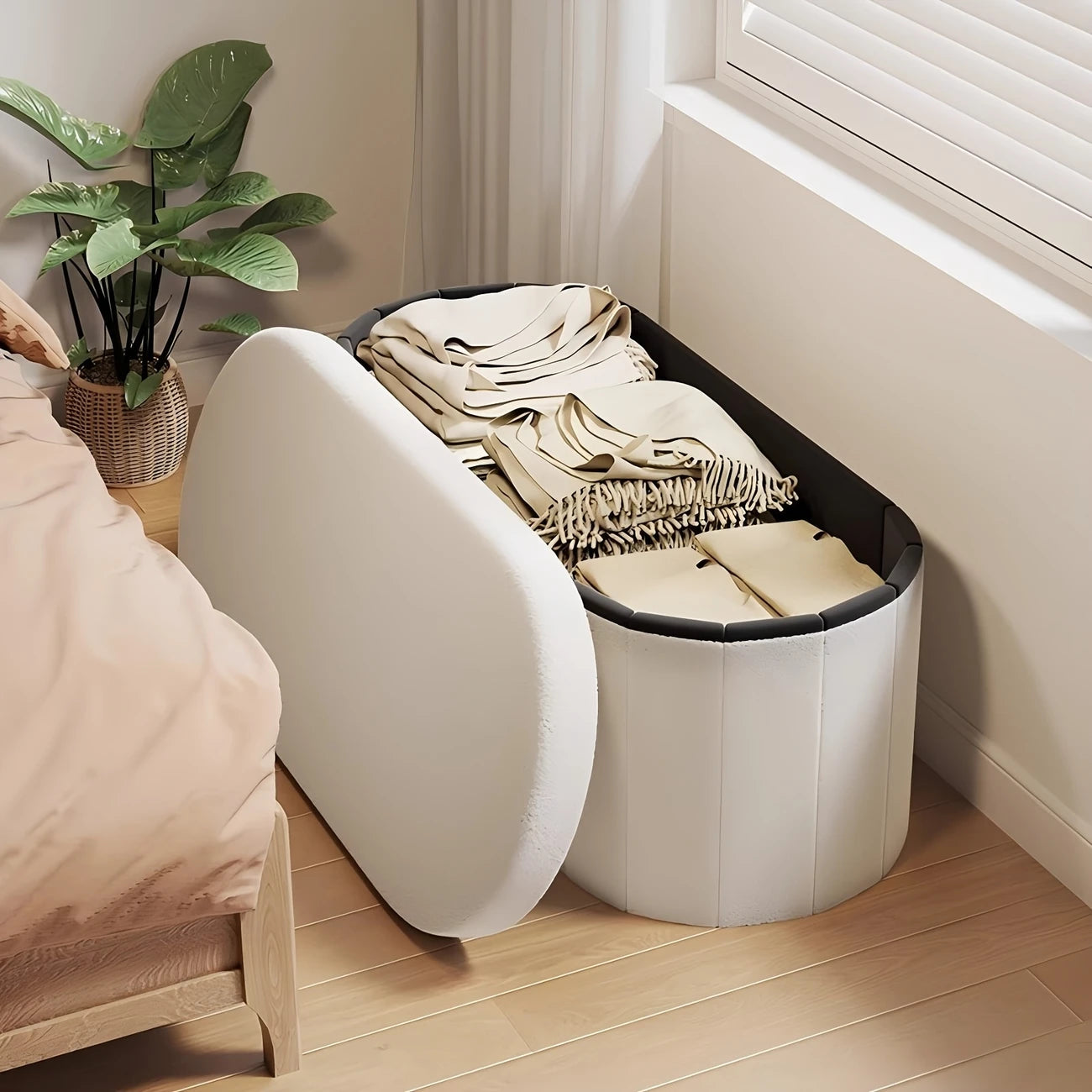 Large Soft Microfiber Storage Ottoman