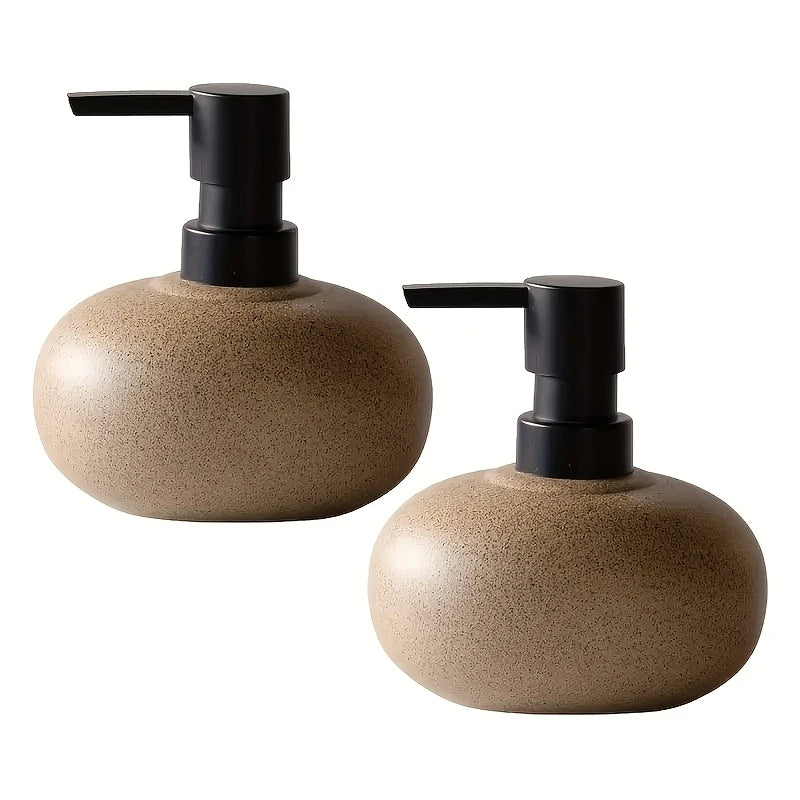2pcs Luxury Beige Ceramic Soap Dispenser